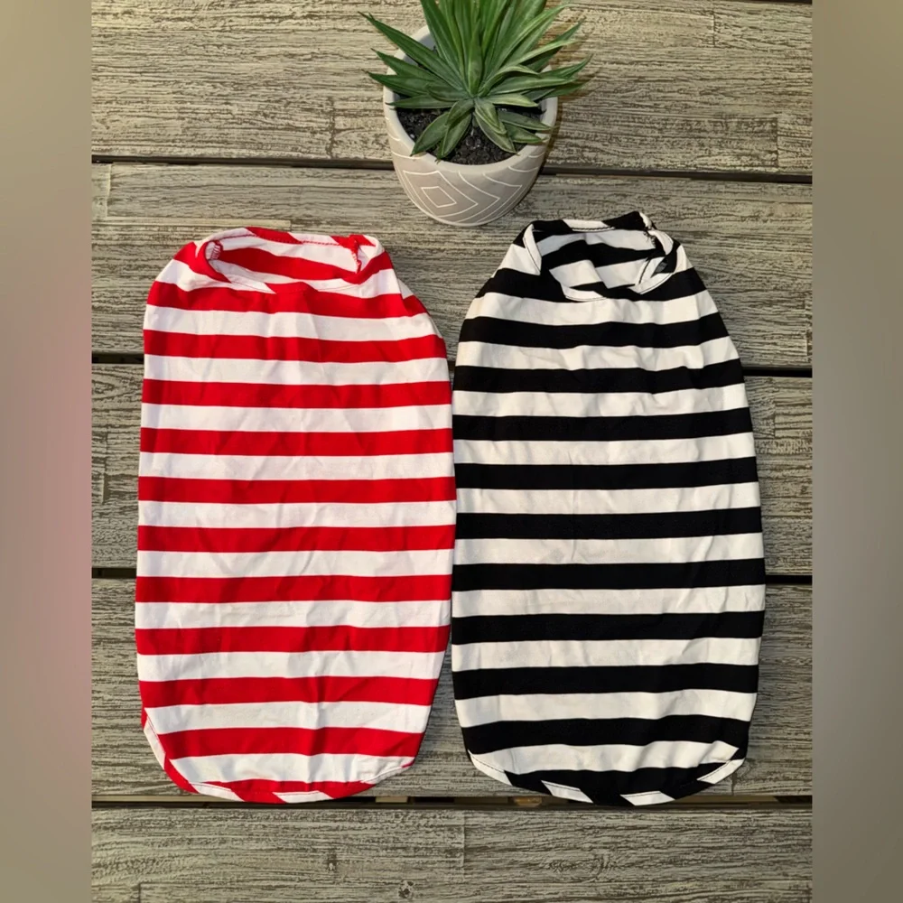 NEW Set of 2 Dog Cotton Racerback T-Shirts, Striped, Size Large